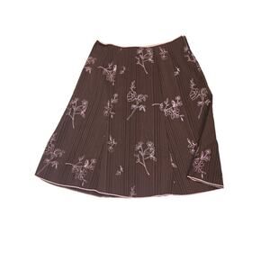 Y2K Pink and Brown  Fit & Flare Skirt Embroidered Flowers  Size XL